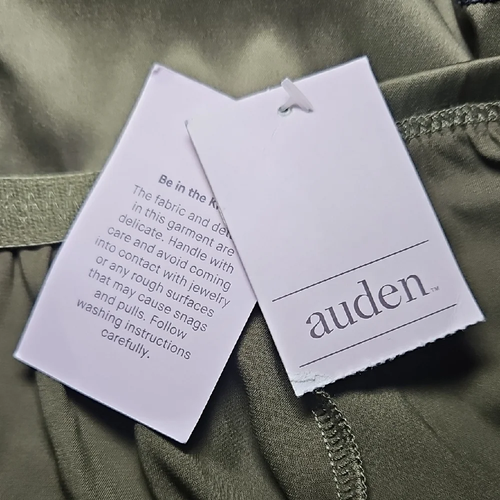 Auden Moss Green Satin Slip with Black Lace Detail